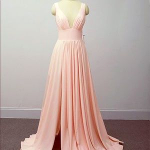 Blush deep V long dress